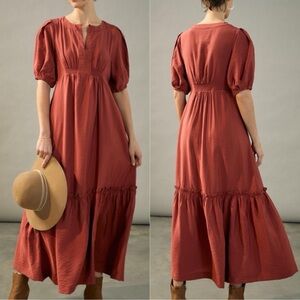 Anthropologie Maeve Suzannah Maxi Dress in Cinnamon Red Size S